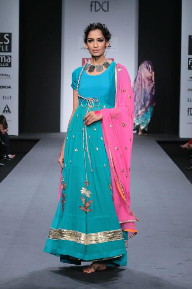 Anupamaa by Anupama Dayal at Wills Lifestyle India Fashion Week 2014 turquoise blue anarkali