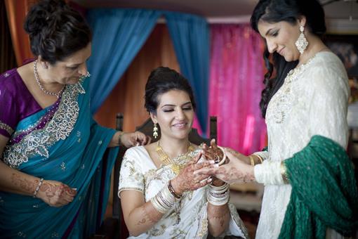 Indian Bride in Vintage White Sari and Gold - 2