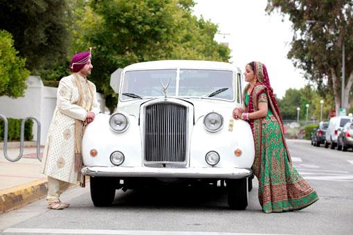 Indian Wedding Portraits with Vintage Rolls Royce