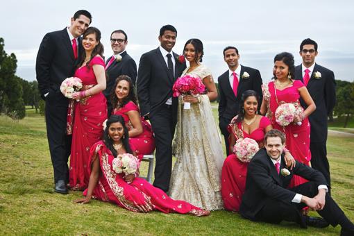 Modern Indian Portraits with Pink Bridesmaids Saris and Bouquets - 2