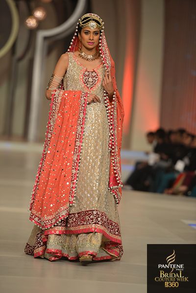 zanaib chottani cream coral red long kurta lengha