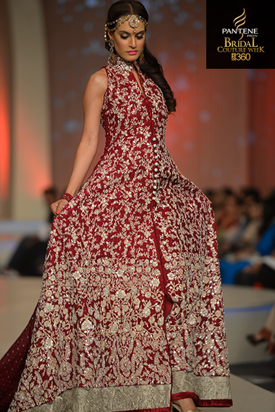 zanaib chottani long red velved antique gold anarkali