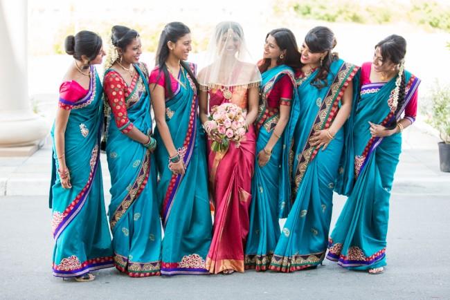 14a indian wedding sari bridesmaids red sari bride