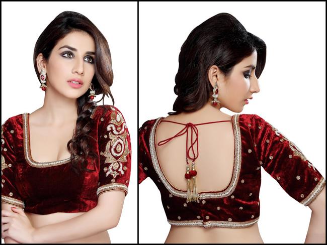Saris and Things red long sleeved velvet moti blouse