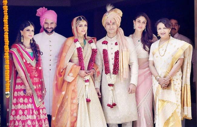 soha ali khan and kunal khemu family wedding portrait