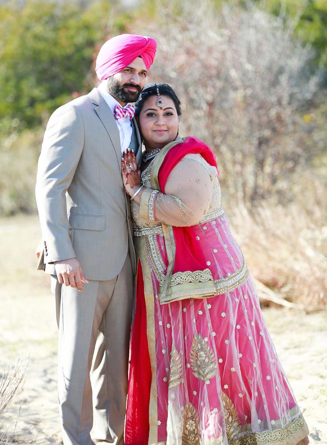 sikh engagement portrait pink lengha pink turban
