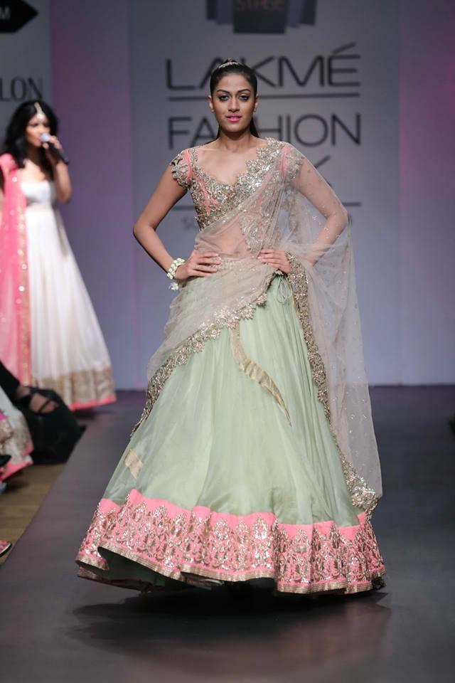 Anushree Reddy Lakme Fashion Week Summer Resort 2014 mint green and pink indian wedding lehnga