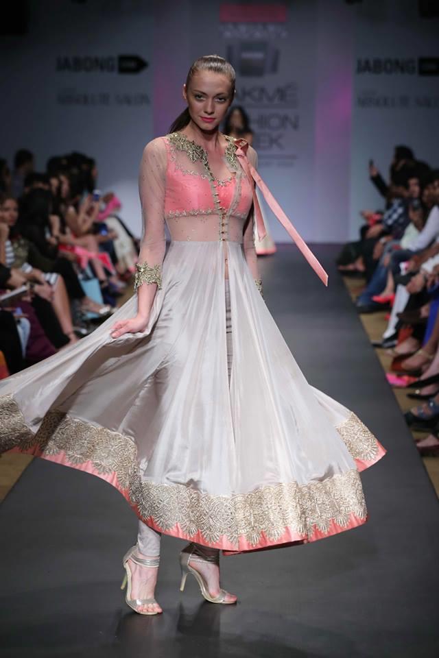 Anushree Reddy Lakme Fashion Week Summer Resort 2014 pink and white anarkali