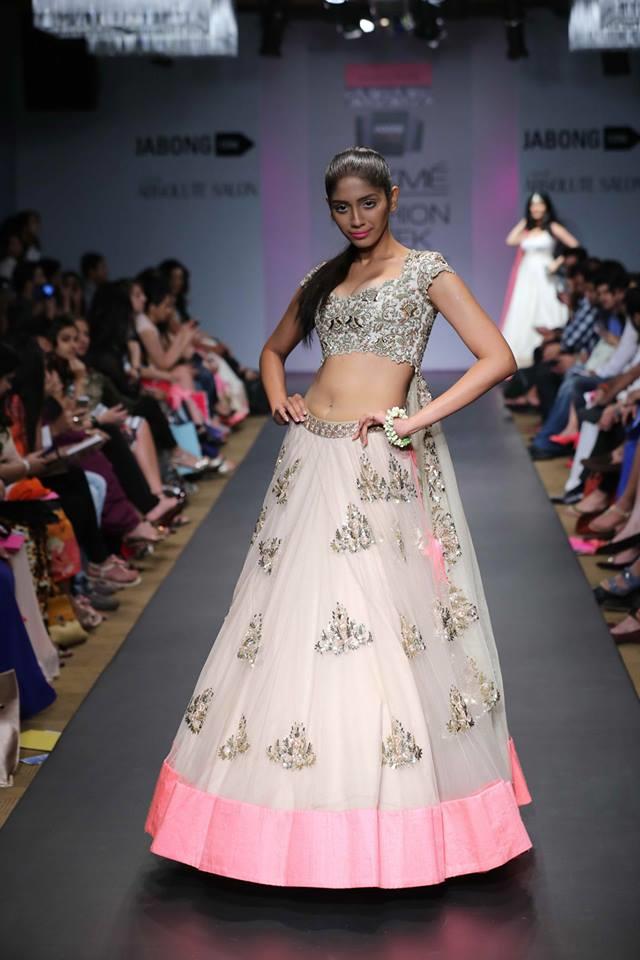 Anushree Reddy Lakme Fashion Week Summer Resort 2014 pink and white gold tulle indian bridal lehnga