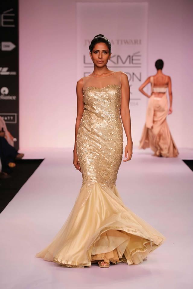 Jyotsna Tiwari Lakme Fashion Week Summer 2014 gold Indian wedding dress