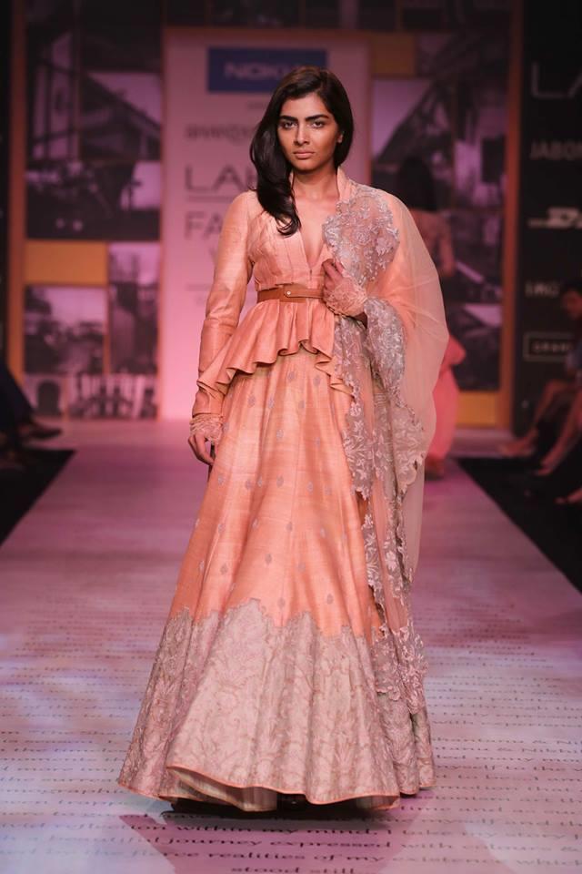 Shantanu & Nikhil Lakme Fashion Week Summer 2014 jacket blouse peach pink lehnga