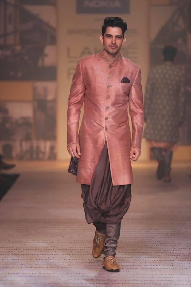 Shantanu & Nikhil Lakme Fashion Week Summer 2014 peach pink brown sherwani