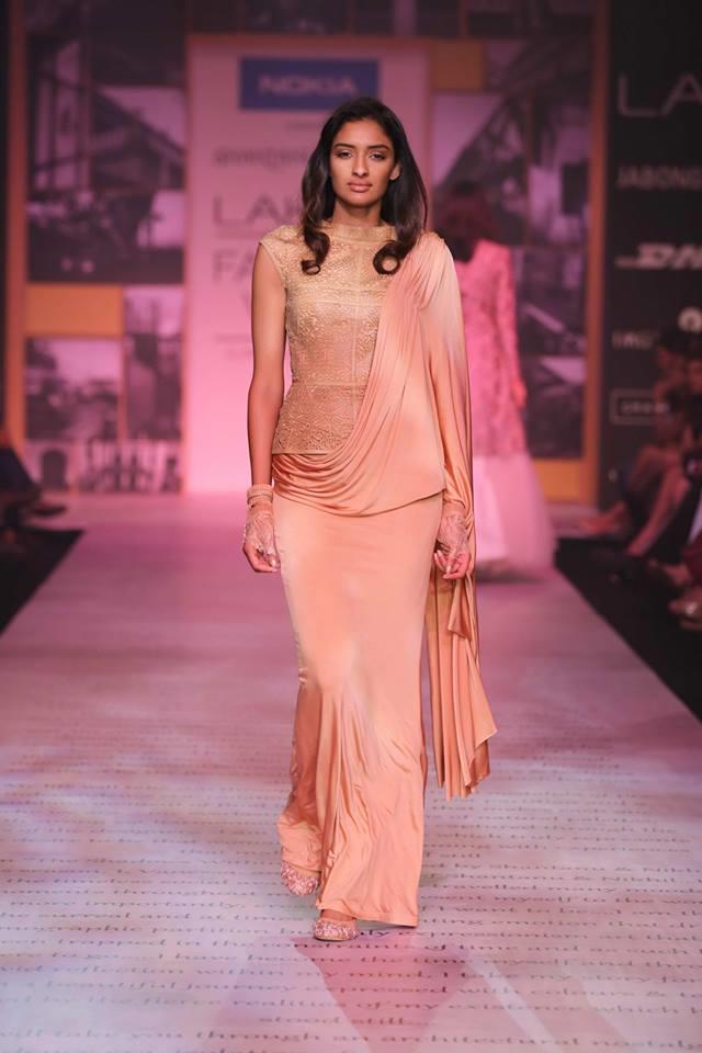 Shantanu & Nikhil Lakme Fashion Week Summer 2014 peach sari lehnga