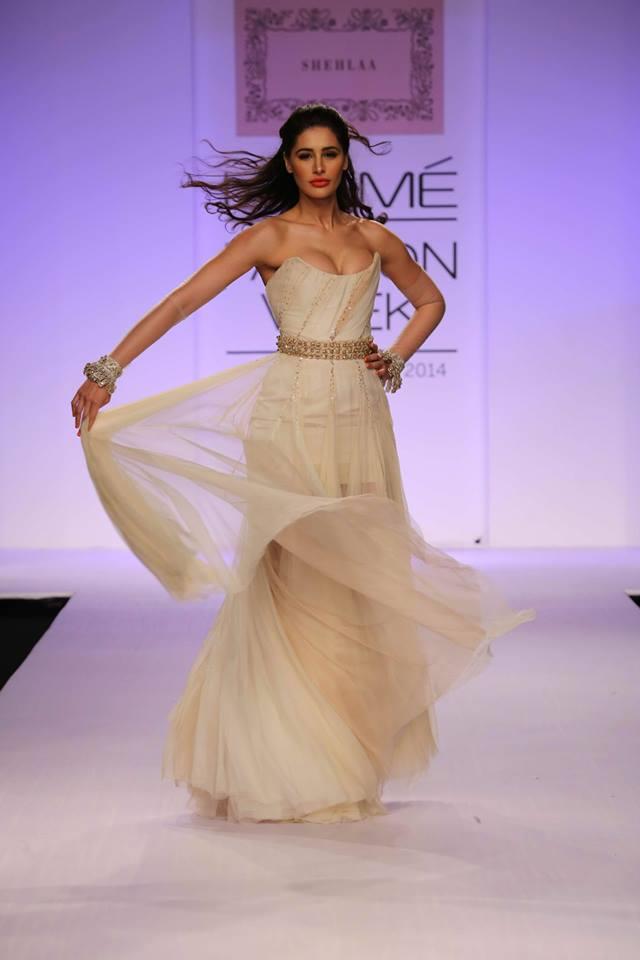 Shehlaa by Shehlaa Khan Lakme Fashion Week Summer 2014 Nargis Fakhri grecian gown