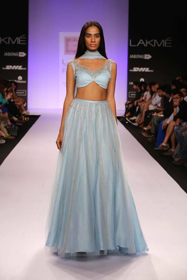 Shehlaa by Shehlaa Khan Lakme Fashion Week Summer 2014 powder baby blue lehgna