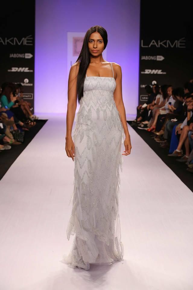 Shehlaa by Shehlaa Khan Lakme Fashion Week Summer 2014 white feather long dress