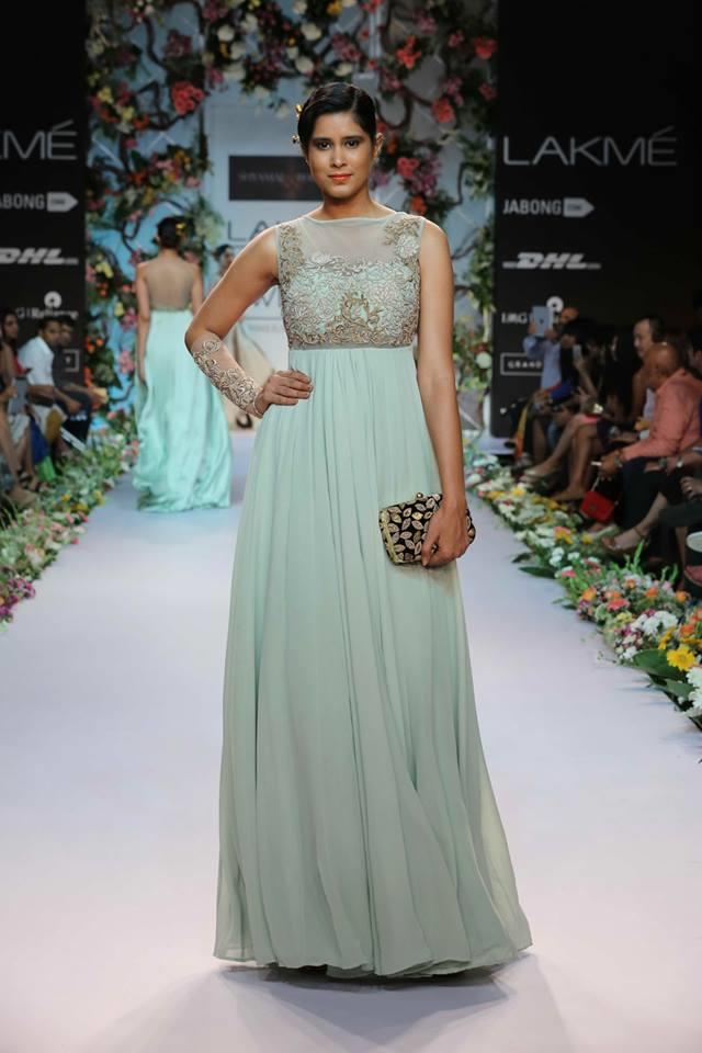 Shyamal-Bhumika-Lakme-Fashion-Week-Summer-Resort-2014-sea-green-blue-Indian-fusion-wedding-dress