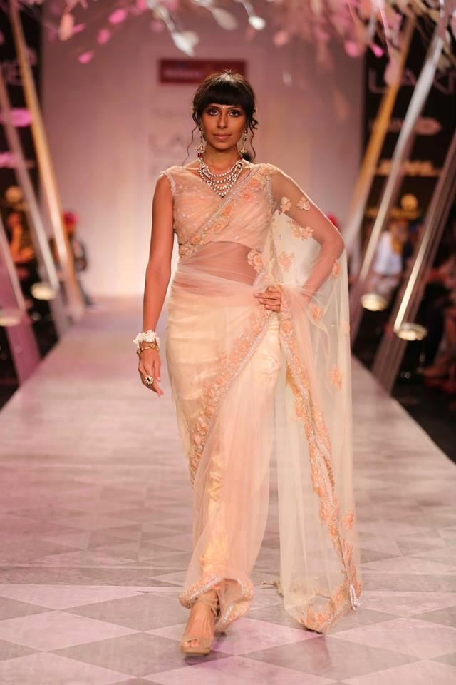 Tarun Tahiliani Lakme Fashion Week Summer Resort 2014 peach and cream Indian bridal sari
