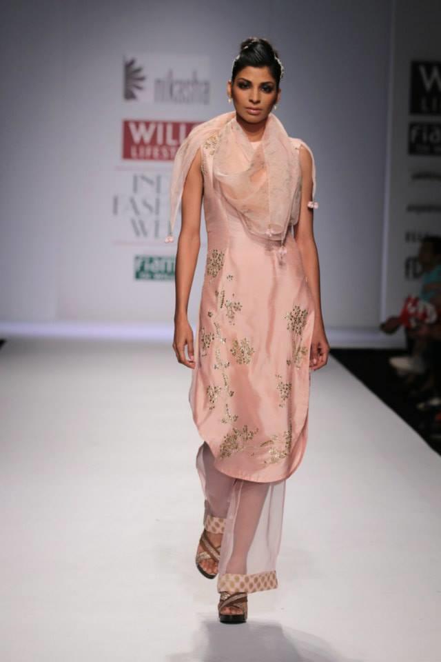 Nikasha Wills Lifestyle India Fashion Week 2014 blush pink salwar kameez with see through pants