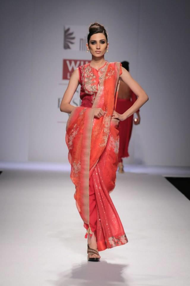 Nikasha Wills Lifestyle India Fashion Week 2014 pink red sari