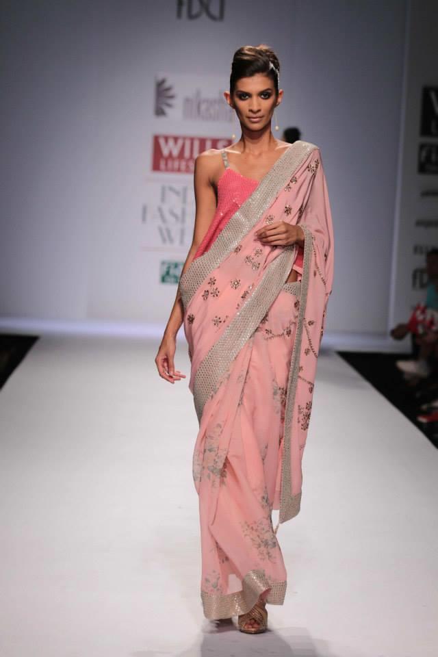 Nikasha Wills Lifestyle India Fashion Week 2014 pink sari