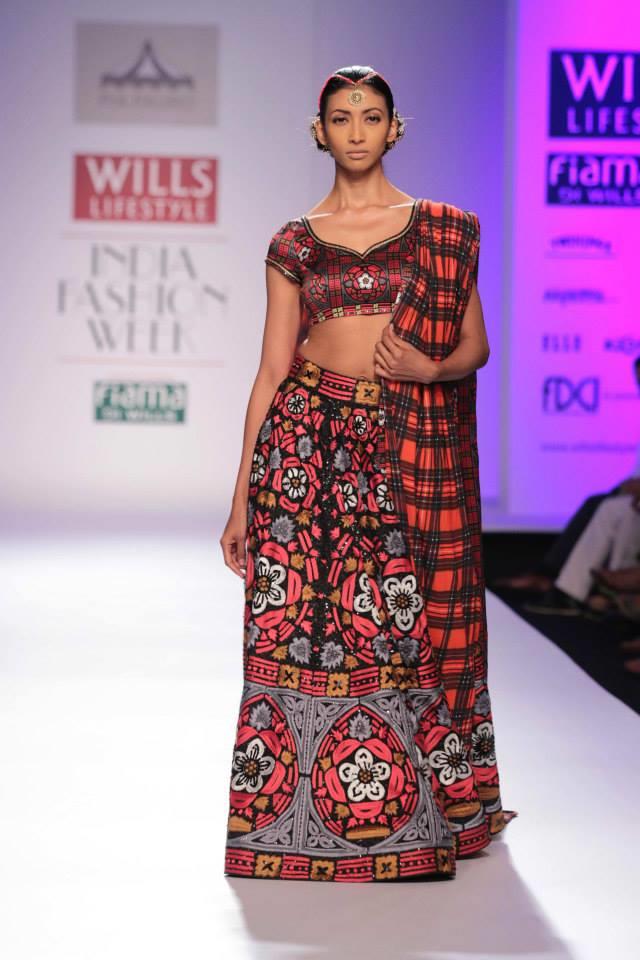 Pia Pauro Wills Lifestyle India Fashion Week red Scottish Indian influenced lehenga