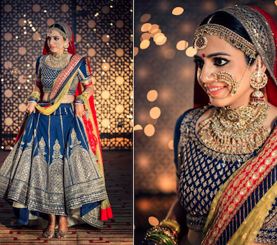 bridal lehenga in red and white combination