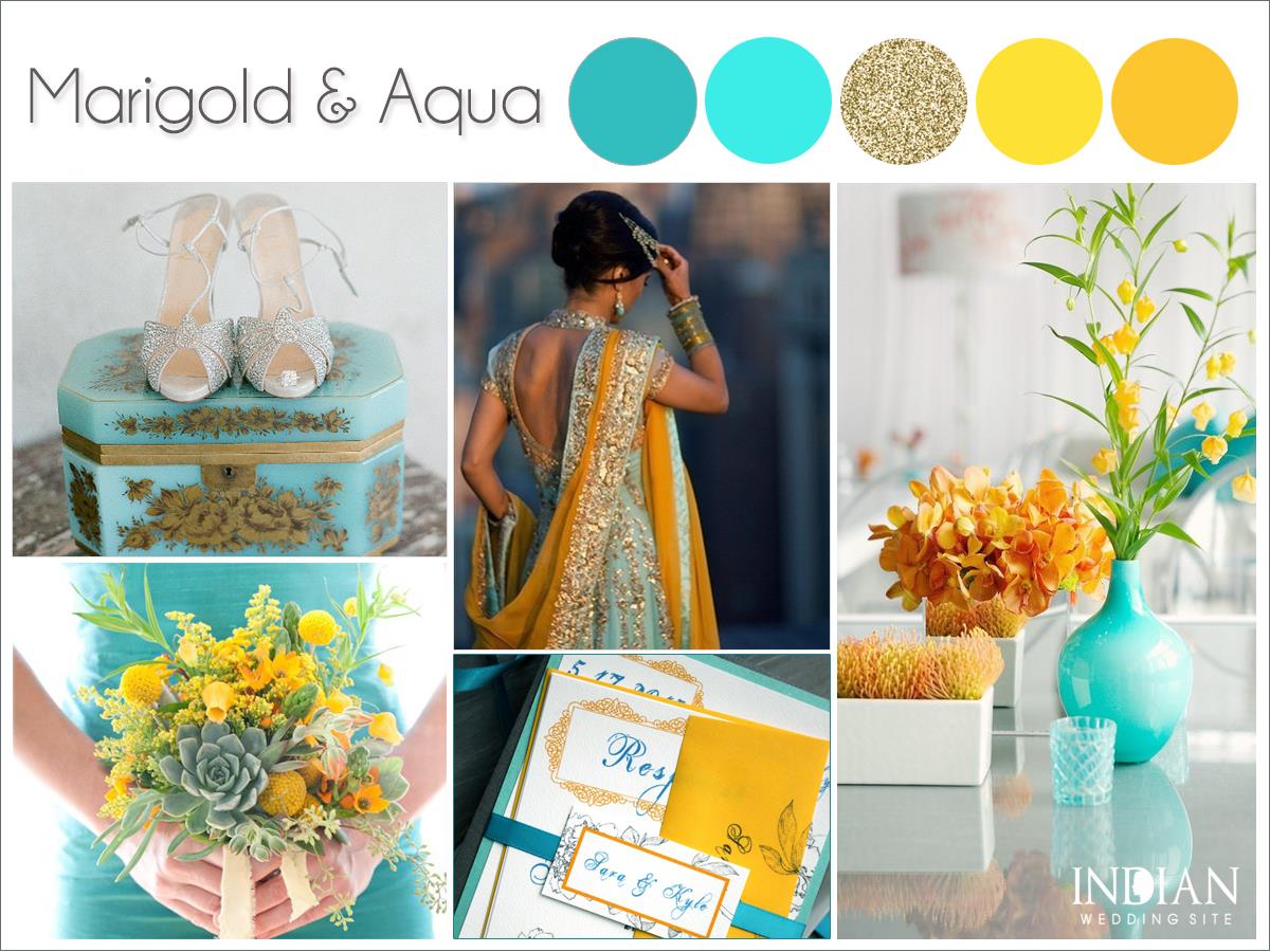 Aqua Marigold Yellow And Gold Indian Wedding Color Palette