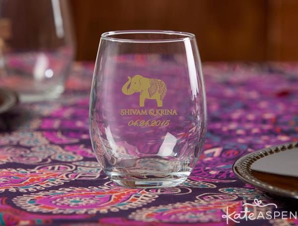 Personalized 9 oz Stemless Wine Glass - Indian Jewel