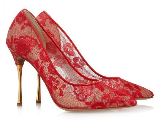 Fiery Red Lace and Gold Indian Wedding Shoes