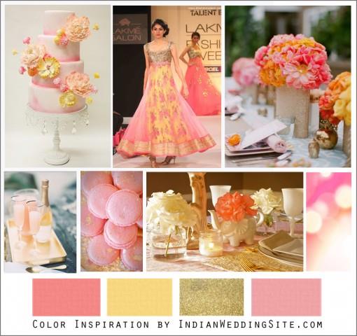 Grapefruit Pink, Butter Yellow and Gold Palette - Indian Wedding Color Inspiration