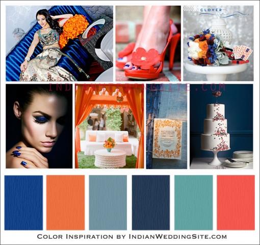 Indian Wedding Cobalt Blue Tangerine Orange Color Palette