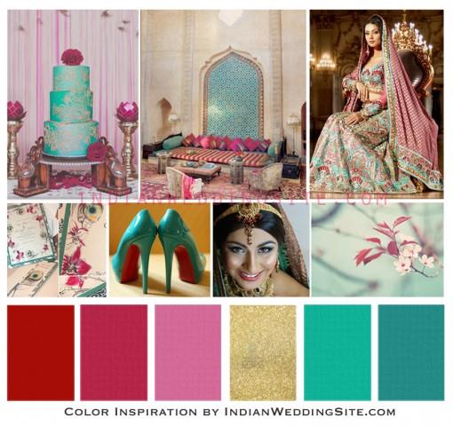 teal red pink indian wedding inspiration palette