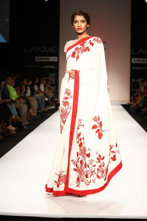 ashdeen lfw 2013 white red saree