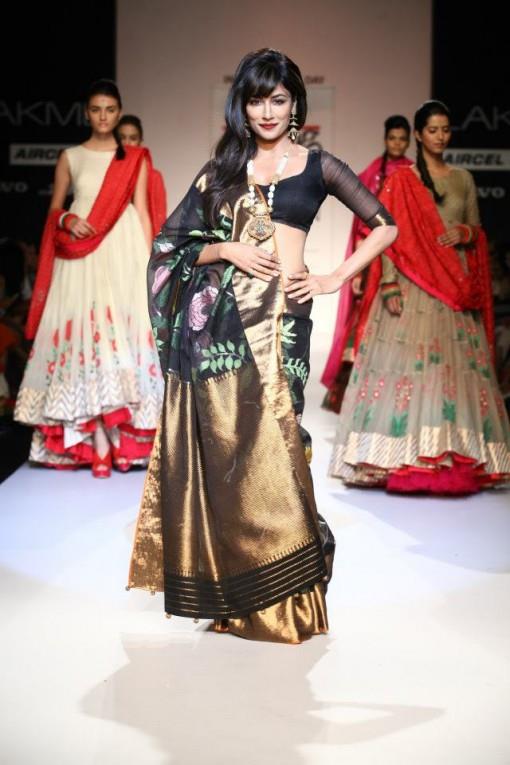 gaurang lfw 2013 black bronze saree chitrangada