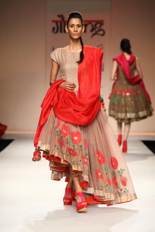 gaurang lfw ss13 beige red floral lengha
