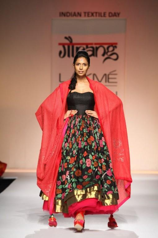 gaurang lfw ss13 red floral lengha