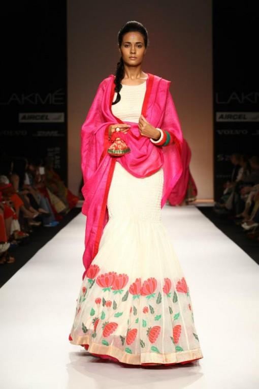 gaurang lfw ss13 white pink floral lengha