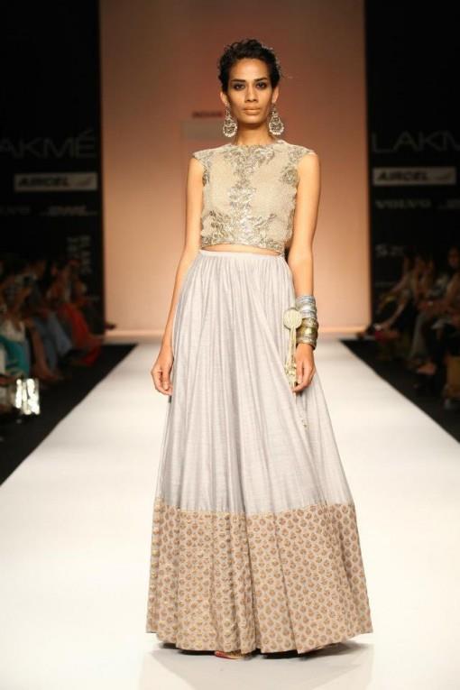 payal singhal lfw 2013 pale blue gold lengha