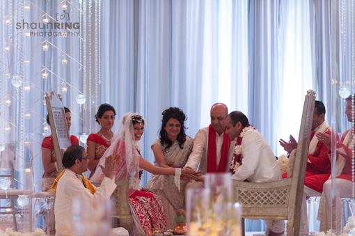 Modern White Hindu Ceremony with Crystals and Red Carpet - 2