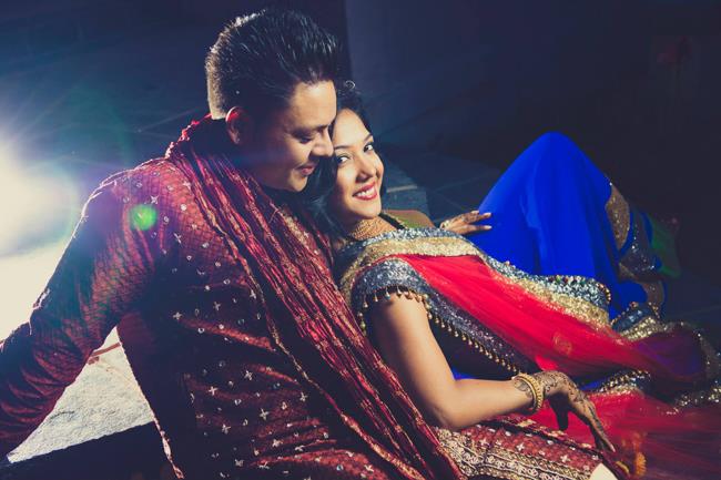 Indian sangeet couple portrait shot