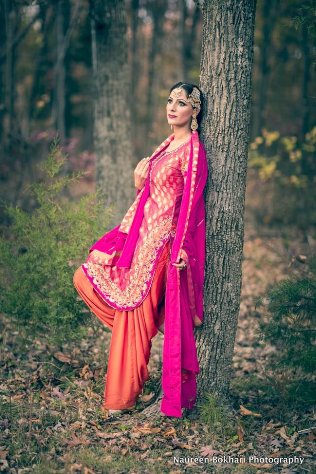 pink and orange retro salwar kameez