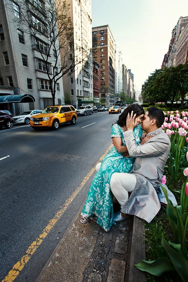 1a Indian engagement session NYC blue sari street