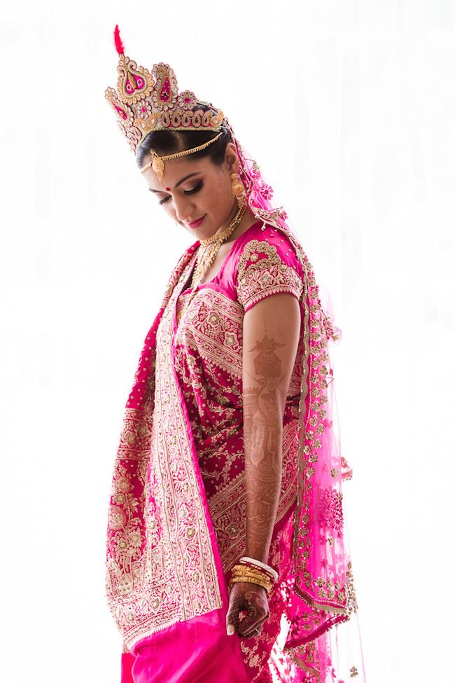 13a indian wedding pink sari and crown